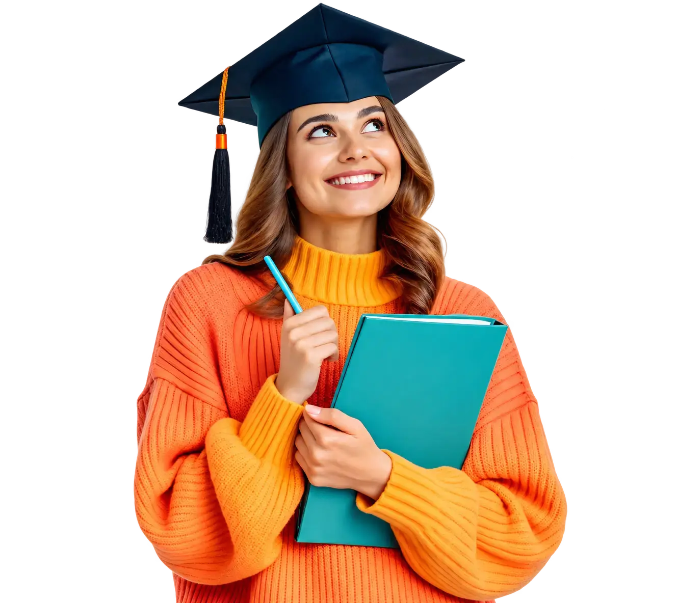 Graduate holding a notebook
